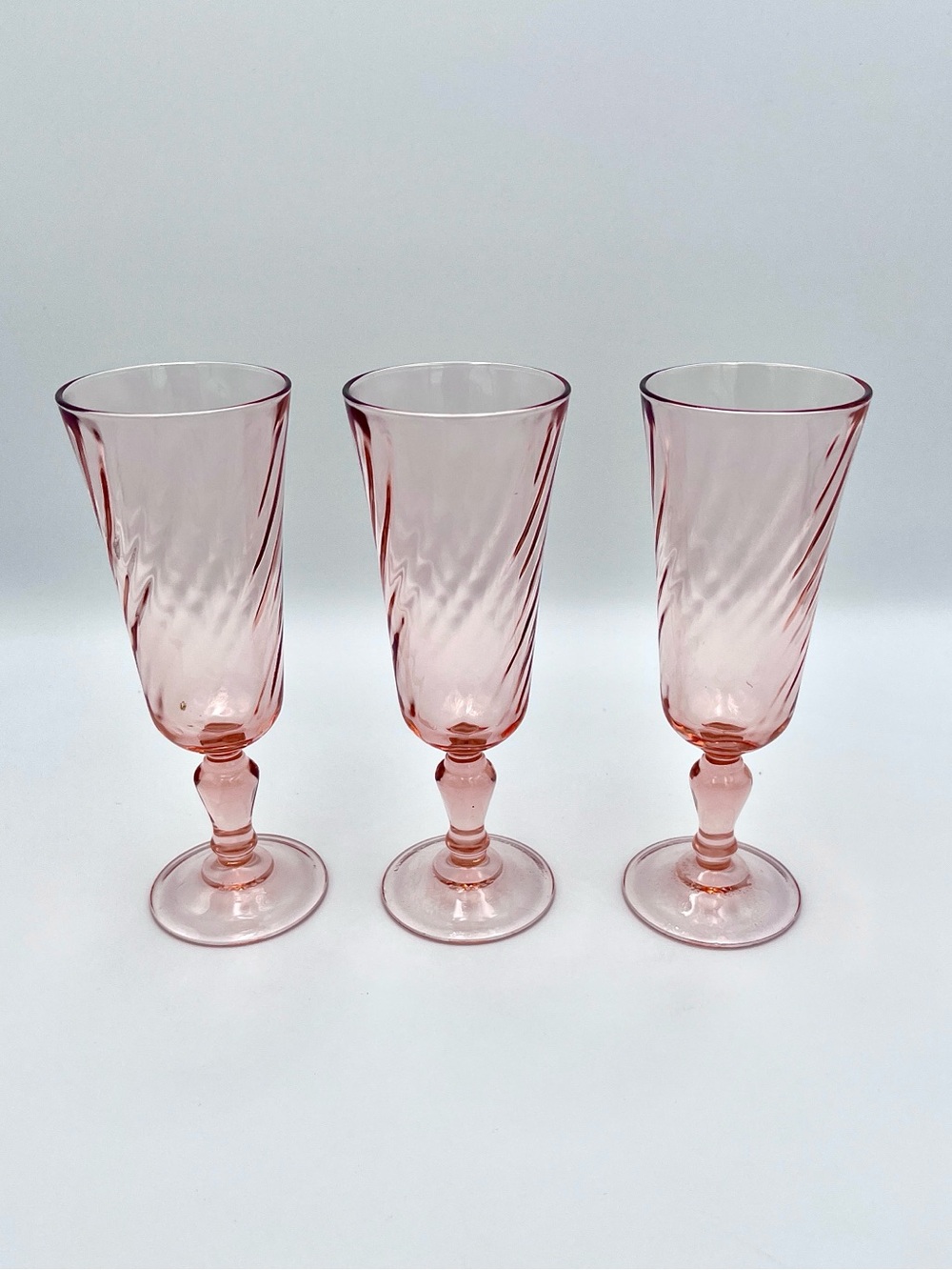 Vintage Arcoroc France Rosaline Pink Swirl Champagne Flutes - Set of 3